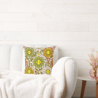 Groovy Retro Floral Tennis Flower Power Cushion