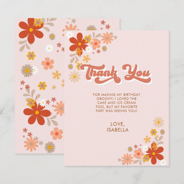 Groovy Retro Floral Thank You Card (Front/Back)