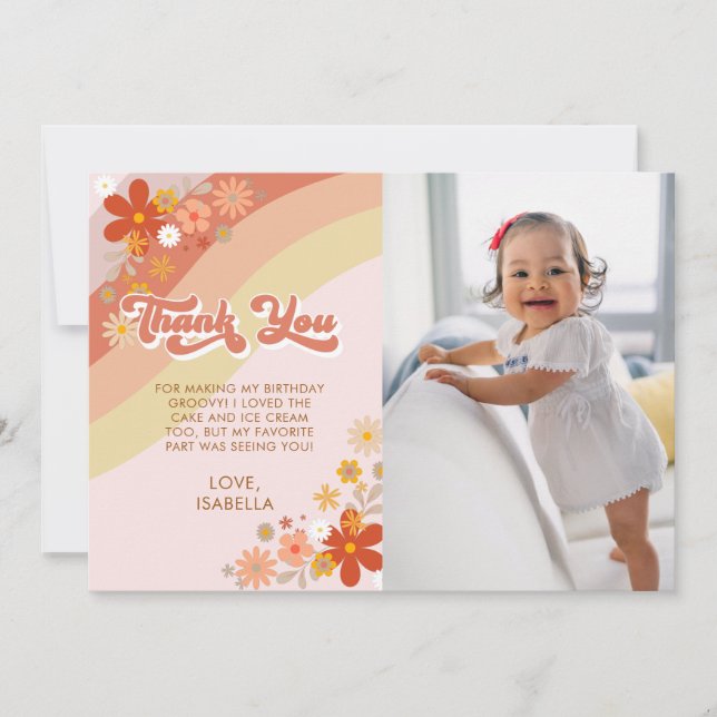 Groovy Retro Floral Thank You Card (Front)