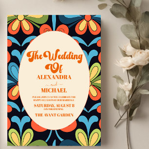 Groovy Retro Floral Wedding  Invitation