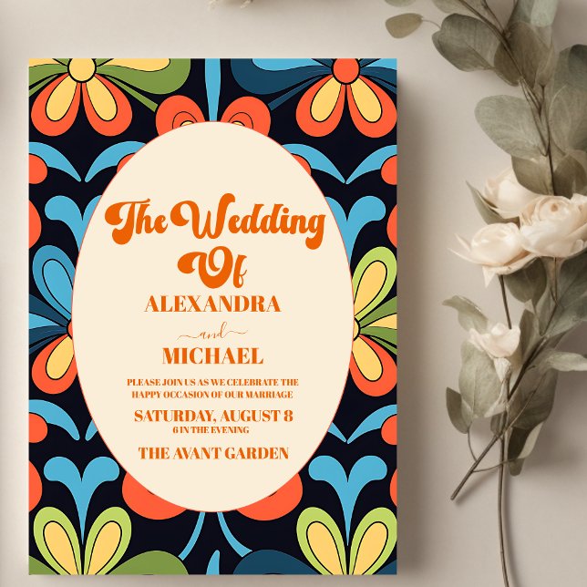 Groovy Retro Floral Wedding  Invitation (Creator Uploaded)