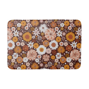 Groovy Retro Flower Garden Pattern Bath Mat