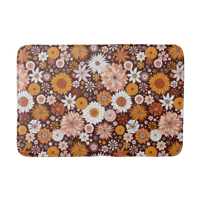 Groovy Retro Flower Garden Pattern Bath Mat (Front)