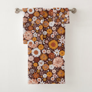 Groovy Retro Flower Garden Pattern Bath Towel Set