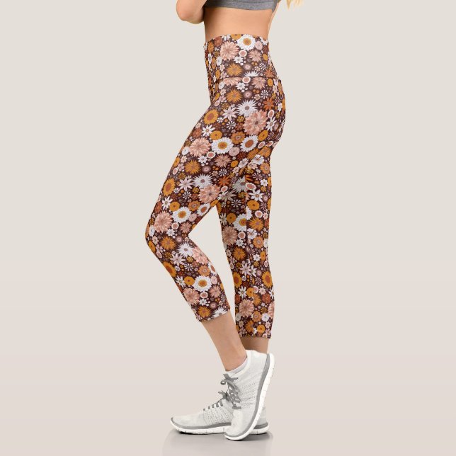 Groovy Retro Flower Garden Pattern Capri Leggings (Left)