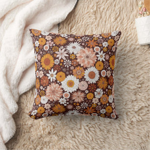 Groovy Retro Flower Garden Pattern Cushion