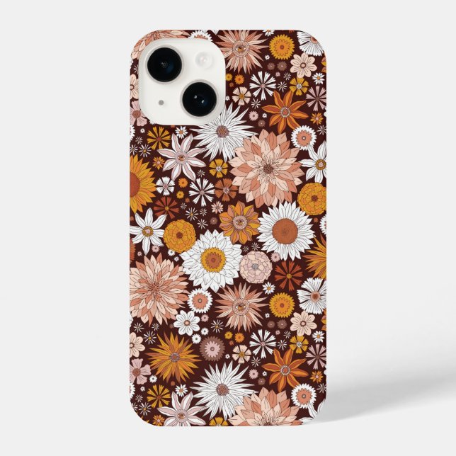 Groovy Retro Flower Garden Pattern iPhone Case (Back)