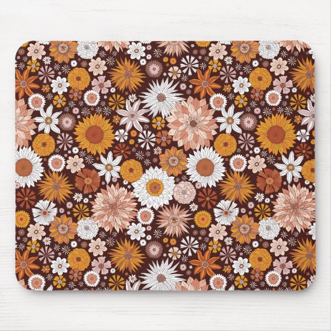 Groovy Retro Flower Garden Pattern Mouse Mat (Front)