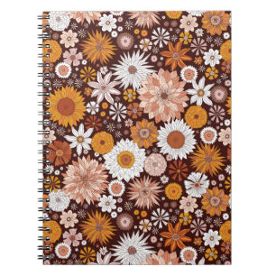 Groovy Retro Flower Garden Pattern Notebook