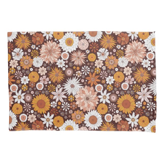 Groovy Retro Flower Garden Pattern Pillowcase (Front)