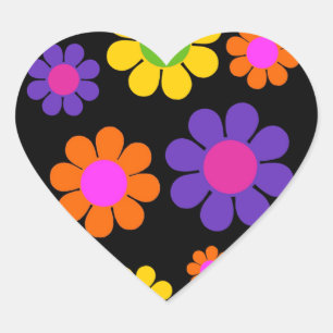 Groovy Retro Flower Power Heart Sticker