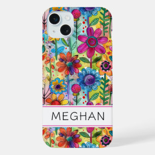 Groovy Retro Flower Power Personalised iPhone 15 Plus Case