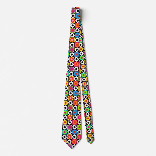 Groovy Retro Flower Power Squares Tie (Front)