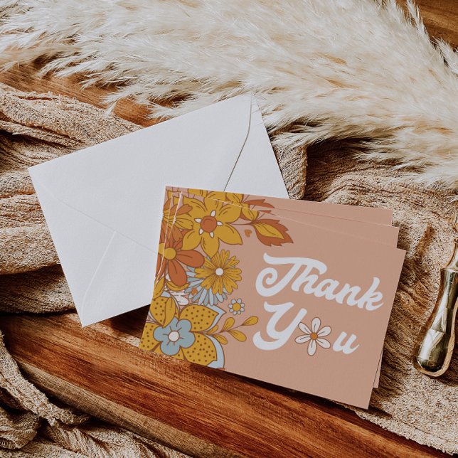 Groovy Retro Flower Thank You Card (Creator Uploaded)