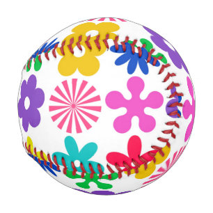 GROOVY RETRO FLOWERS BASEBALL