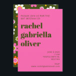 Groovy Retro Flowers Bright Pink Bold Bat Mitzvah Invitation<br><div class="desc">Groovy Retro 60s Flowers Pink and Olive Green Bold Bat Mitzvah Invitation</div>