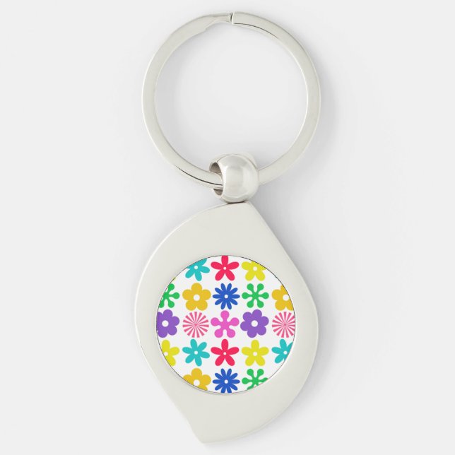 GROOVY RETRO FLOWERS KEY RING (Front)