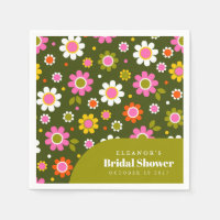 Groovy Retro Flowers Olive Bridal Shower Custom Na