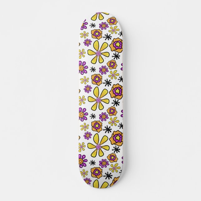 Groovy Retro Flowers Skateboard (Front)