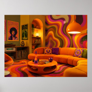 Groovy Retro Furniture 1970 Style Cool Colours Wal Poster