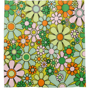 Groovy Retro Garden 60s 70s Spring Floral Pattern Shower Curtain