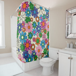 Groovy Retro Garden Colourful 60s 70s Floral  Shower Curtain