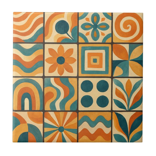 Groovy Retro Geometric Tile (Front)