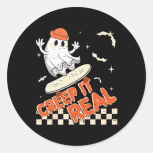 Groovy Retro Ghost Halloween Creep It Real Boys Sk Classic Round Sticker