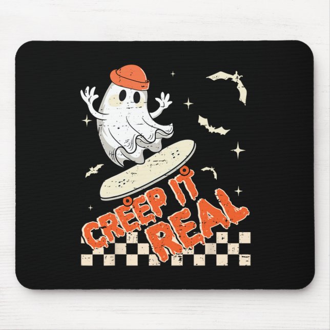 Groovy Retro Ghost Halloween Creep It Real Boys Sk Mouse Mat (Front)
