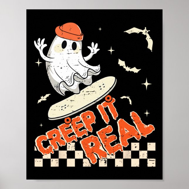 Groovy Retro Ghost Halloween Creep It Real Boys Sk Poster (Front)