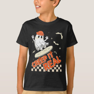 Groovy Retro Ghost Halloween Creep It Real Boys Sk T-Shirt
