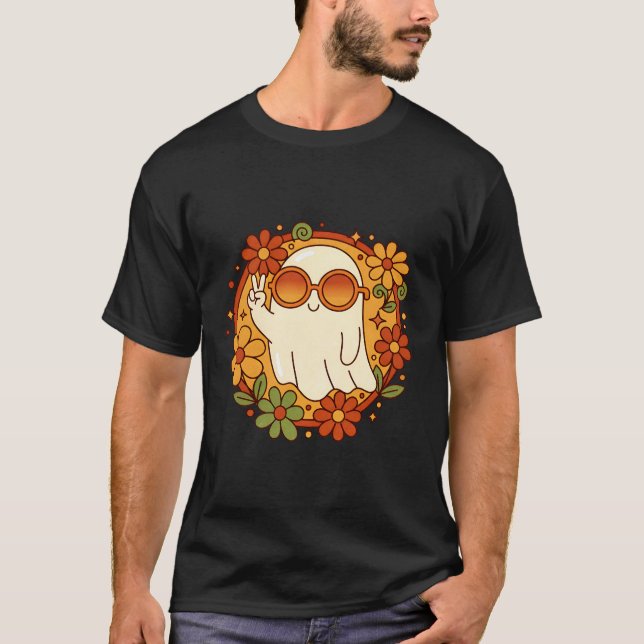 Groovy Retro Ghost Halloween T-Shirt (Front)