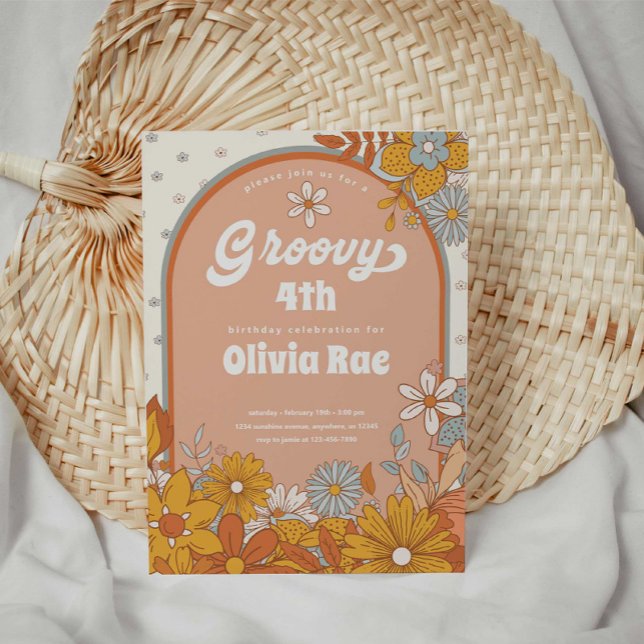Groovy Retro Girl Daisy Birthday  Invitation (Creator Uploaded)