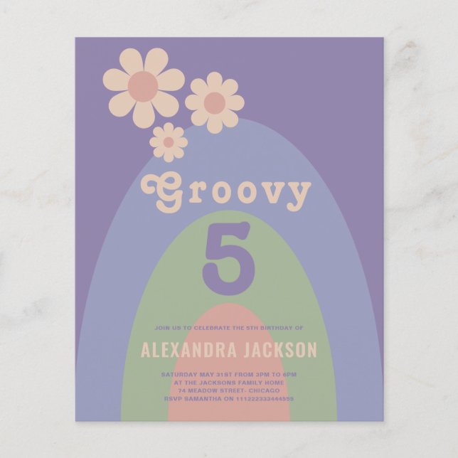 Groovy Retro Girls Birthday Party Budget Flyer (Front)