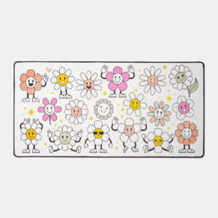 Groovy Retro Girly Happy Flower Cartoon Desk Mat