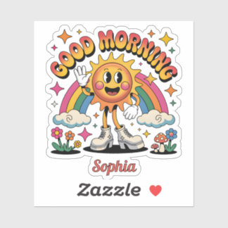 Groovy Retro Good Morning Happy Sun Rainbow 70s