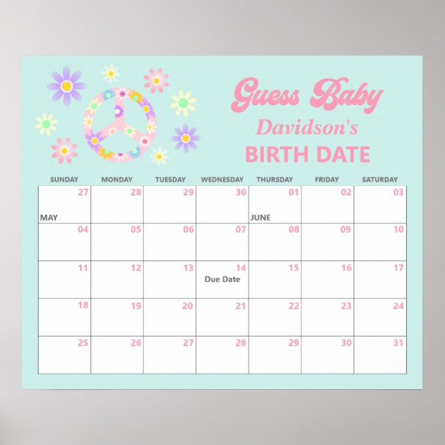 Groovy Retro Guess the Due Date Calendar Poster (Front)