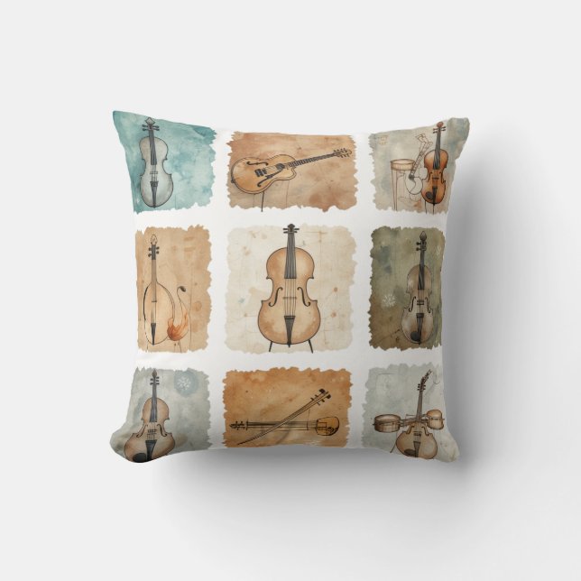 Groovy Retro Guitar Collage Vibes Classic Cushion (Front)