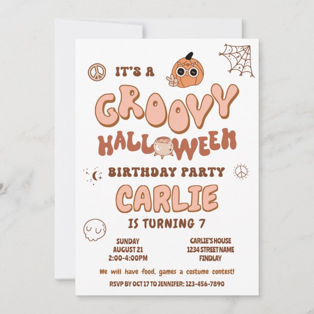 Groovy Retro Halloween Birthday Party, Any Age Invitation (Front)