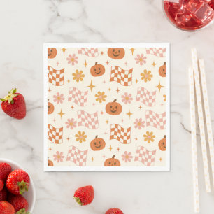 Groovy Retro Halloween Chequerboard Paper Napkins