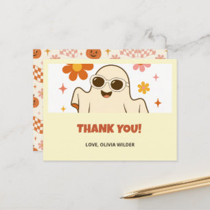 Groovy Retro Halloween Ghost Kids Thank You Card