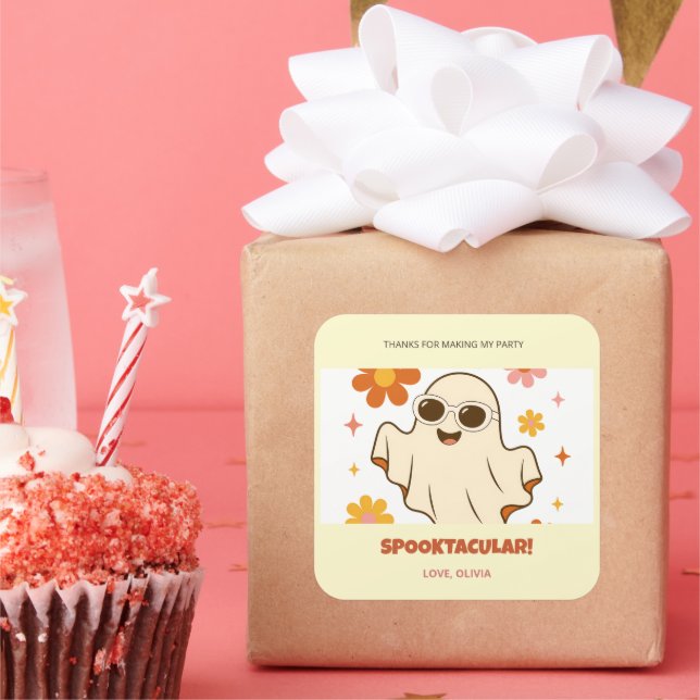 Groovy Retro Halloween Spooktacular Favour Square Sticker (Party)