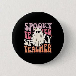 Groovy Retro Halloween Spooky Teacher Trick Or Tea 6 Cm Round Badge