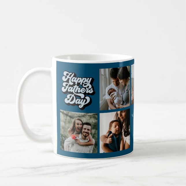 Groovy Retro Happy Father's Day 7 Photo Collage  Coffee Mug (Left)