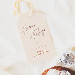 Groovy Retro Happy Holidays Family Name Gift Tags