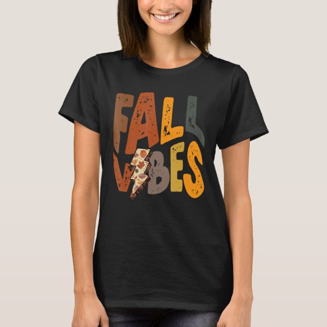 Groovy Retro Hello Fall Vibes Lightning Bolt Autum T-Shirt (Front)