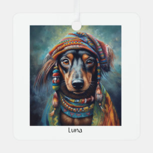 Groovy Retro Hippie Dachshund Boho Metal Tree Decoration