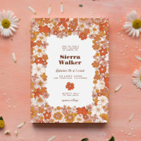 Groovy Retro Hippie Floral Pink Orange Baby Shower