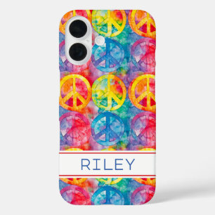 Groovy Retro Hippie Peace Sign Personalized iPhone 16 Case