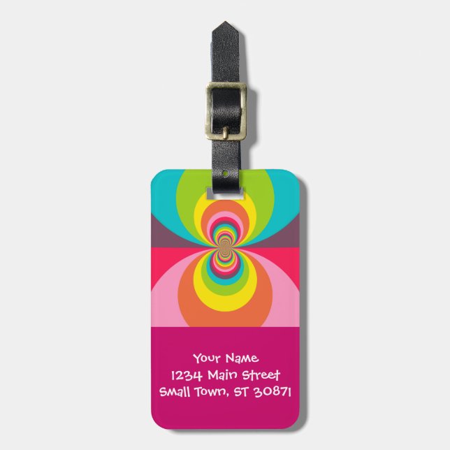 Groovy Retro Hippie Vintage Rainbow Kaleidoscope Luggage Tag (Front Vertical)